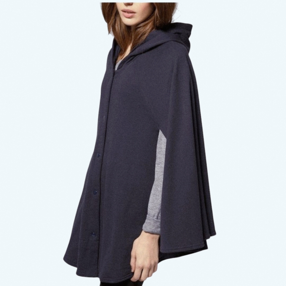 American Apparel Fleece Poncho Hooded Cape Coat One Size Navy